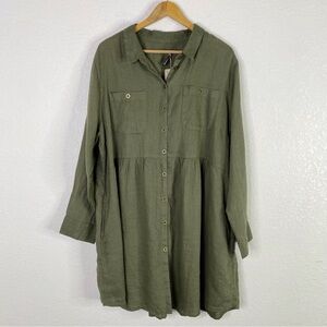 Gudrun Sjoden Green 100% Linen Karen Shirt Tunic Dress